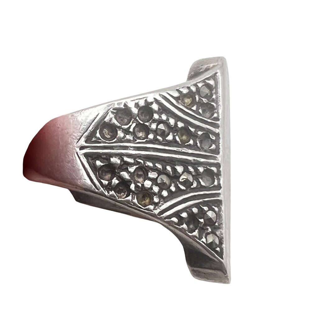Vintage Sterling Silver Marcasite Signet Ring Size 7.75 925 Statement 6.99g LOOK - Picture 14 of 15